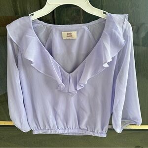 Aritzia Little Moon lavender cropped ruffle blouse